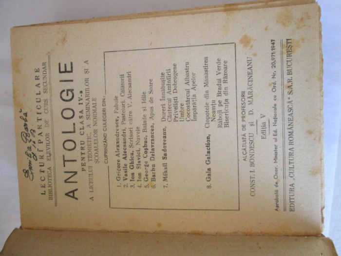 Antologie pentru clasa IV-a (volumul 4, 1947)