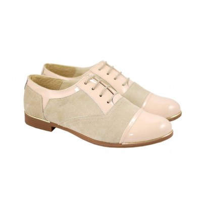 Pantofi dama casual din piele naturala BEJ - RUT2LACBEJ foto