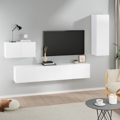 vidaXL Set dulap TV, 4 piese, alb, lemn prelucrat foto