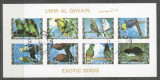 Umm al Qiwain 1973 Exotic birds, mini imperf.sheetlet, used T.021, Stampilat