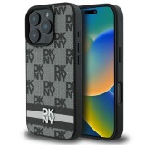 Husa iPhone 16 Pro - DKNY Leather ardcase Checkered Pattern &amp; Printed Stripes (DKHCP16LPCPTSSK) - Black