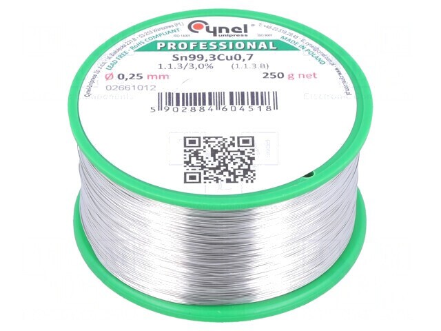 S&acirc;rmă de lipit fără plumb 0,25mm 250g Sn99,3Cu0,7