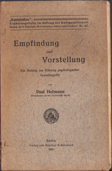 HST C3863N Empfindung und Vorstellung von Paul Hofmann 1919