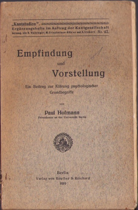 HST C3863N Empfindung und Vorstellung von Paul Hofmann 1919