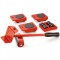 Set StrongPunch pentru mutat obliecte pana la 150 kg, 5 piese, cu 4 role a cate 8 roti si 1 cric pentru