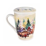 Cana cu infuzor Craciun portelan multicolor III 8x10.5 cm, 300 ml