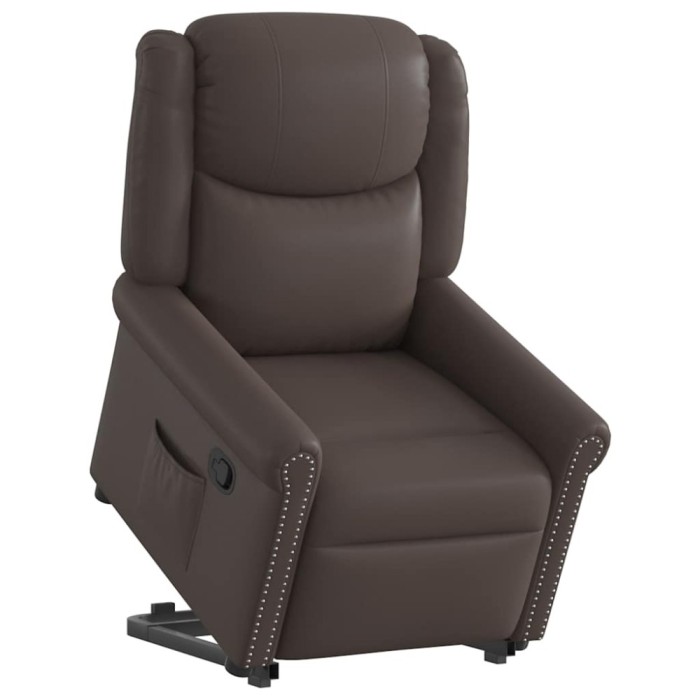 Scaun extensibil &icirc;n picioare piele artificială maro strălucitor