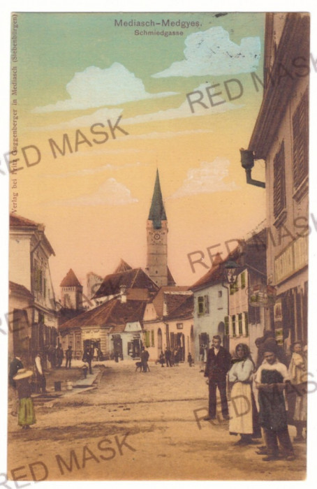 4823 - MEDIAS, Sibiu, street stores, Romania - old postcard - used - 1908