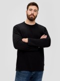 s.Oliver Big Sizes Tricou barbati big size cu maneca lunga, decolteu la baza gatului si buzunar pe piept, Negru