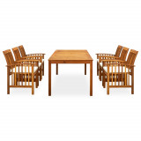 Set mobilier de gradina cu perne, 7 piese, lemn masiv acacia