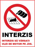 Placuta pentru service auto interzis sa varsati ulei de motor pe jos