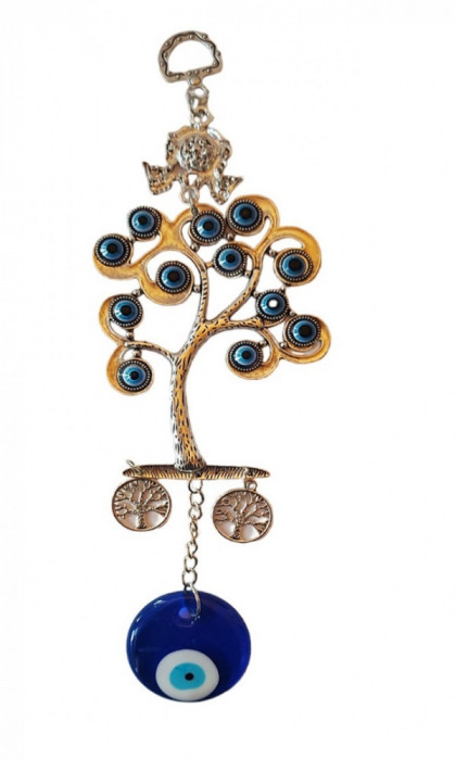 Amuleta Feng Shui pentru protectie si noroc, Copacului Vietii cu Ochiul lui Horus, Argintiu, 21 cm, BFLD07