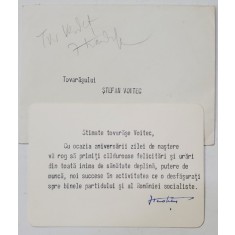 FELICITARE DE LA ILIE VERDET , PRIM -MINISTRU AL R.S.R. , DESTINATA LUI STEFAN VOITEC , VICEPRESEDINTE AL CONSILIULUI DE STAT AL R.S.R. , IUNIE , 198