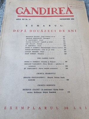 Revista Gandirea Anul XX Nr. 10 Decembrie 1941 foto