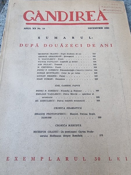 Revista Gandirea Anul XX Nr. 10 Decembrie 1941