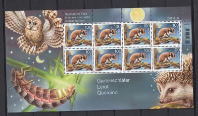 Elvetia 2016- FAUNA NOCTURNA - Nominal 8,00 Franci.- MNH foto