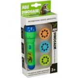Proiector tip lanterna, model cu dinozauri, 3 discuri cu imagini, verde si albastru, 9.5x4x17cm