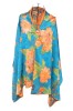 Esarfa Matase Naturala Lux DAC Shop, 180x70cm, Turcoaz Maro, Florala, Eleganta, Cadou
