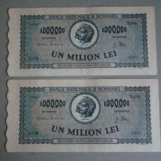 2 Bancnote 1000000 lei 1947 aUNC ROMANIA - Serii Consecutive