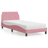 Cumpara ieftin Pat cu saltea, roz, 80x200 cm, catifea