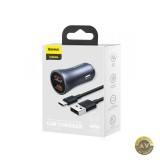 Incarcator Auto cu Cablu USB-C Baseus Golden Contactor Pro Dual 40W 3A 2 x USB-A Gri TZCCJD-A0G