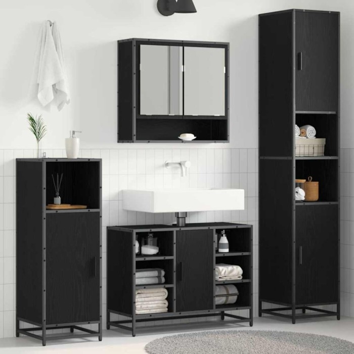 vidaXL Dulap de Baie Stejar negru 35 x 37.5 x 188.5 cm Lemn compozit 3402319