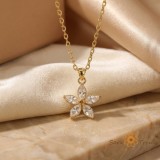 Cumpara ieftin Colier Floare de Lumina , Colier placat cu 3 straturi de aur 14K, zirconia, lant 50 cm + prelungire 6 cm