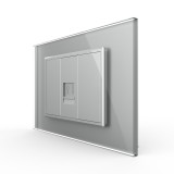 Cumpara ieftin Priza telefon Livolo gri cu rama din sticla pentru montaj modular