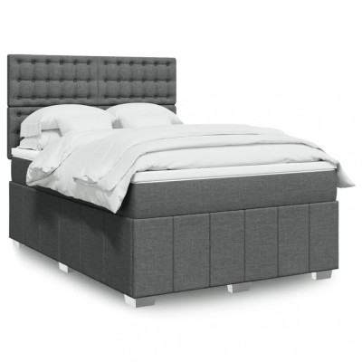 vidaXL Pat box spring cu saltea, gri &amp;icirc;nchis, 140x190 cm, textil 3291678 foto