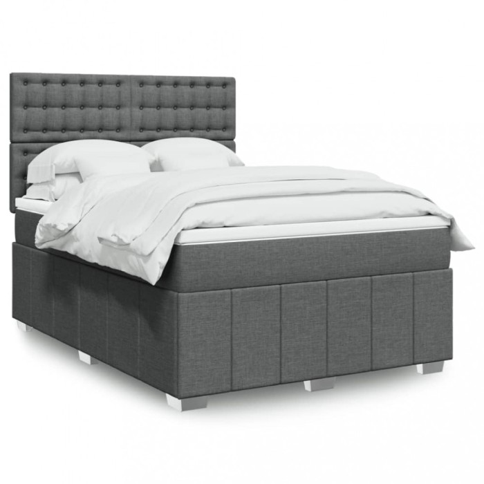 vidaXL Pat box spring cu saltea, gri &icirc;nchis, 140x190 cm, textil 3291678