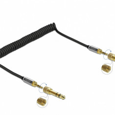 Cablu spiralat jack stereo 3.5mm 3 pini T-T + adaptor 6.35mm 2m, Delock 85837