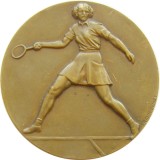 y800 MEDALIE SPORTIVA TENIS FEMININ ANII 1969 BRONZ 50mm 54g STARE FOARTE FRUMOASA