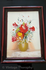 Tablou mic cu flori, in ulei, tehnica cutit, culori vibrante foto