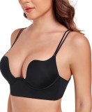 Sutien cu decolteu adanc, Lemorosy Backless L02, push-up cu armatura, spate gol, bretele multifuncționale pentru rochii elegante, marime 75C, Negru