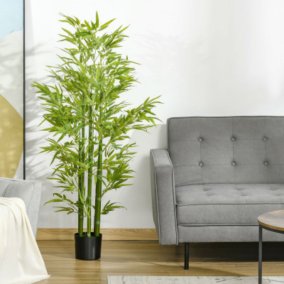 HOMCOM Planta Artificiala de Bambus 150 cm Inaltime cu Ghiveci Inclus pentru Interior si Exterior - Verde foto