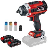 Einhell IMPAXXO 18/450 PXC + Twinpack CB - Masina de insurubat cu impact patrat 1/2 inch 400 Nm accesorii + Set 2 acumulatori Li-Ion 18 V 2.5 Ah