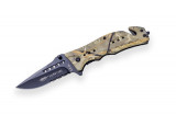 BRICEAG CU DESCHIDERE RAPIDA - 8 CM - SURVIVAL FOLDING - CAMO BROWN