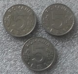 ROMANIA LOT SET 3 monede 5 lei 1992 1993 1995 **