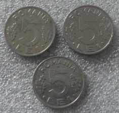 ROMANIA LOT SET 3 monede 5 lei 1992 1993 1995 **