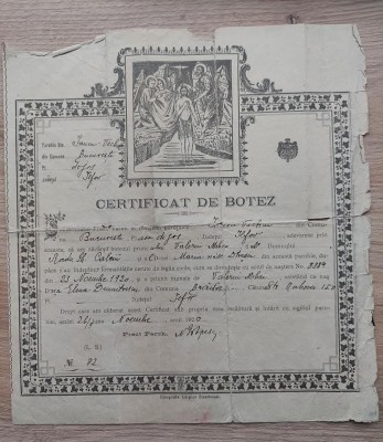 Certificat de botez 1920 foto