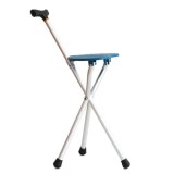 Baston de sprijin, cu scaun pliabil, cu 3 picioare antiderapante, din metal, gri