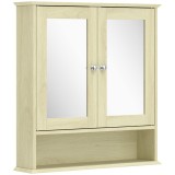 kleankin Dulap de perete pentru baie cu oglindă, 56 x 13 x 58 cm, mobilier de baie cu uși-oglindă duble, efect lemn natural | Aosom Romania