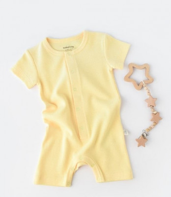 Salopeta cu pantaloni scurti - 100% bumbac organic - Galben, BabyCosy (Marime: 3-6 Luni) foto