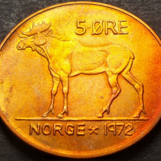 Moneda 5 ORE - NORVEGIA, anul 1972 *cod 3507 B = patina CAMEO