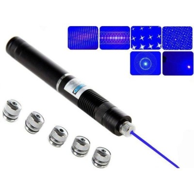 Laser albastru pointer 50000 mW, cu 2 acumulatori si 5 capete 3D foto