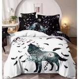 Lenjerie pat dublu 3D,bumbac finet,6 piese,cearceaf de pat normal,alba neagra,imprimeu cu lupi-A1025