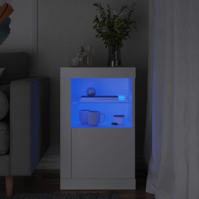 Dulap lateral cu lumini LED, alb, lemn prelucrat foto