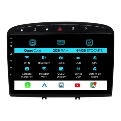Navigatie Dedicata Peugeot 308 408 (2008-2013), 9Inch, 2Gb Ram, 64Gb Stocare, Carplay foto