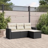 Cumpara ieftin Set mobilier de grădină cu perne, 4 piese, negru, poliratan