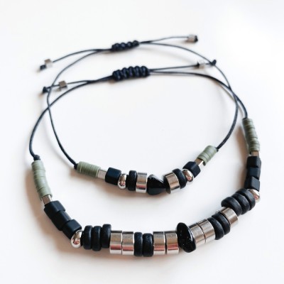 Set de bratari cuplu din otel inoxidabil cu Obsdian auriu - Protectie energie negativa si stres foto